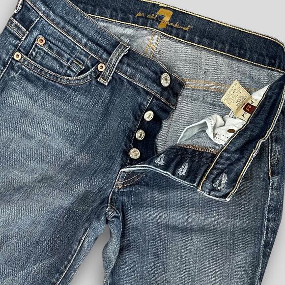 7 FOR ALL MANKIND WESTERN BOHO STRAIGHT BOYCUT BUTTON FLY DENIM JEANS SIZE 27 - Picture 2 of 8